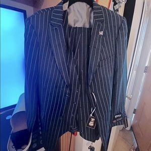 Men’s Blue/White Stacy Adams Pin Striped Suit